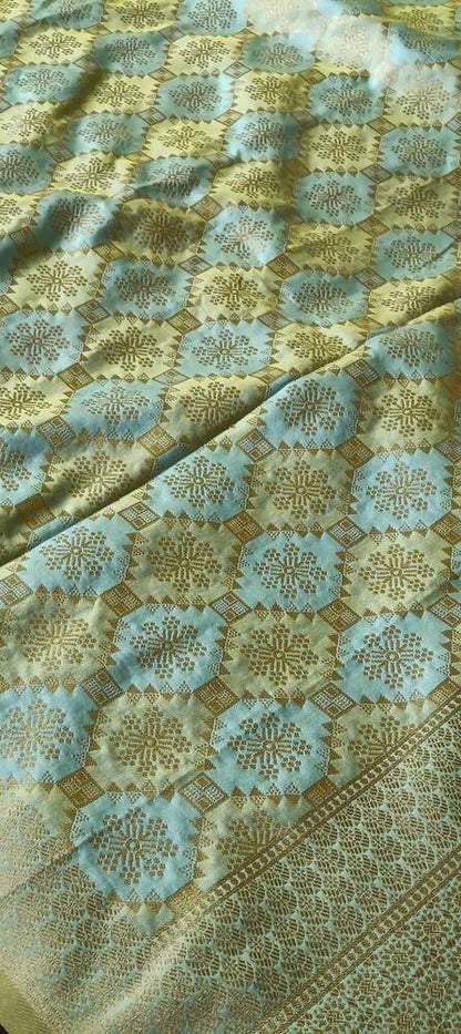 LIGHT BLUE WITH LIGHT GREEN RANGKAT BANARASI KATAN SILK SAREE