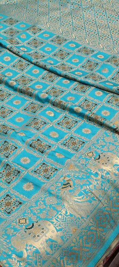 BLUE GHARCHOLA BANARASI SEMI SILK SAREE