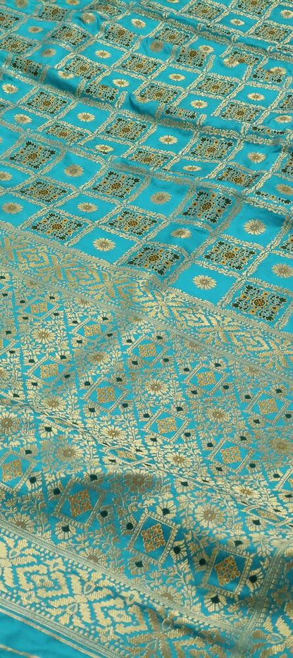 BLUE GHARCHOLA BANARASI SEMI SILK SAREE