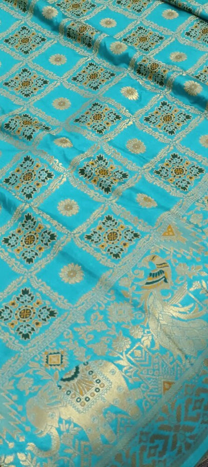 BLUE GHARCHOLA BANARASI SEMI SILK SAREE