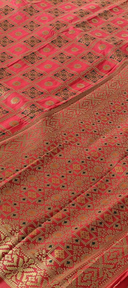 RED GHARCHOLA BANARASI SEMI SILK SAREE