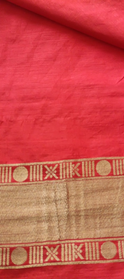 RED PEACOCK BUTTA MOTIFS BANARASI SEMI SILK SAREE