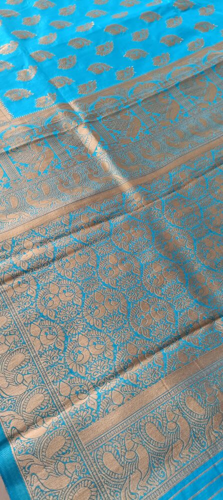 ANANDA BLUE PEACOCK BUTTA MOTIFS BANARASI SEMI SILK SAREE