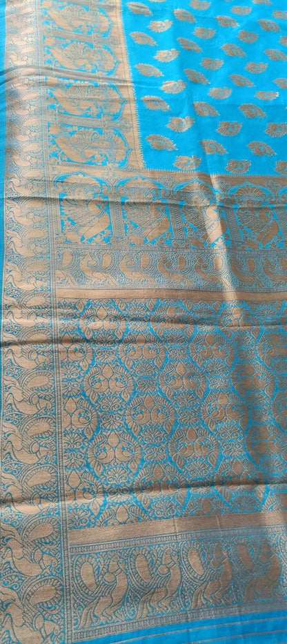 ANANDA BLUE PEACOCK BUTTA MOTIFS BANARASI SEMI SILK SAREE