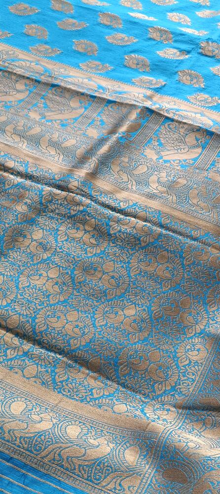 ANANDA BLUE PEACOCK BUTTA MOTIFS BANARASI SEMI SILK SAREE