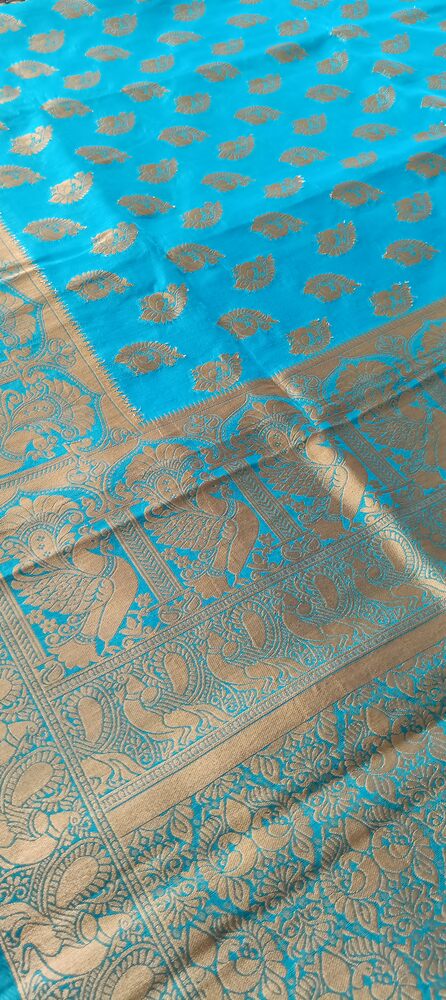 ANANDA BLUE PEACOCK BUTTA MOTIFS BANARASI SEMI SILK SAREE