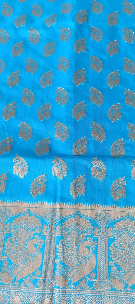 ANANDA BLUE PEACOCK BUTTA MOTIFS BANARASI SEMI SILK SAREE