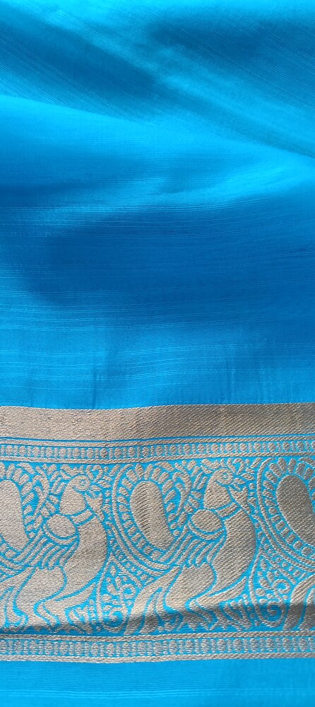 ANANDA BLUE PEACOCK BUTTA MOTIFS BANARASI SEMI SILK SAREE