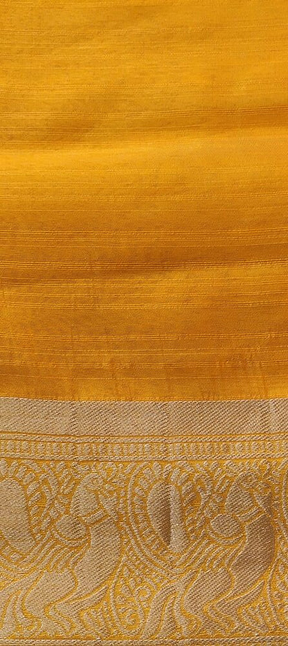 YELLOW PEACOCK BUTTA MOTIFS BANARASI SEMI SILK SAREE