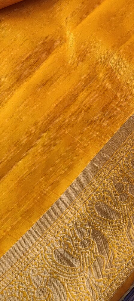 YELLOW PEACOCK BUTTA MOTIFS BANARASI SEMI SILK SAREE