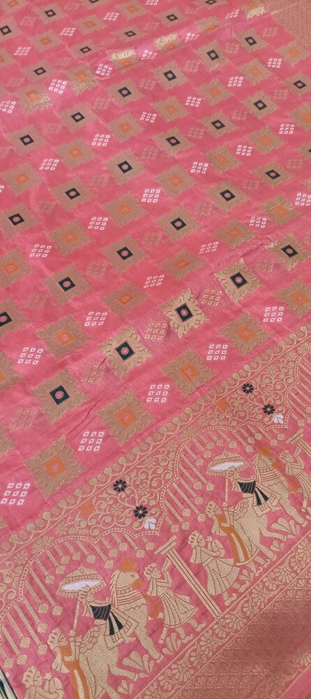 MAJESTIC PINK BANDHEJ BANARASI SEMI SILK SAREE