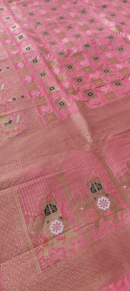 MAJESTIC PINK BANDHEJ BANARASI SEMI SILK SAREE