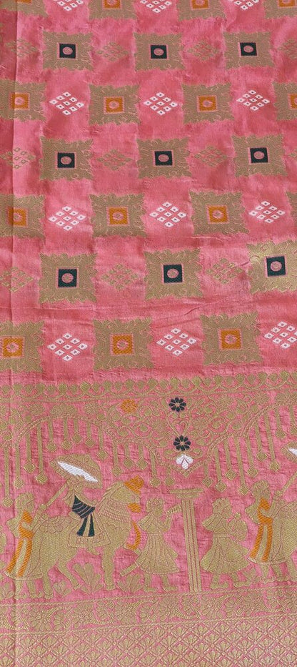 MAJESTIC PINK BANDHEJ BANARASI SEMI SILK SAREE