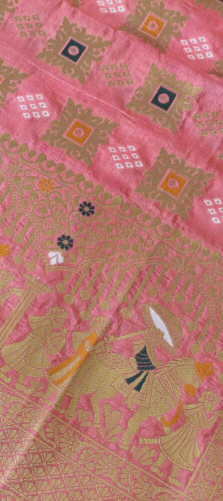 MAJESTIC PINK BANDHEJ BANARASI SEMI SILK SAREE