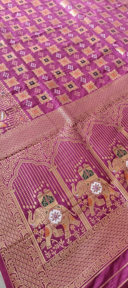 ROYAL PURPLE BANDHEJ BANARASI SEMI SILK SAREE