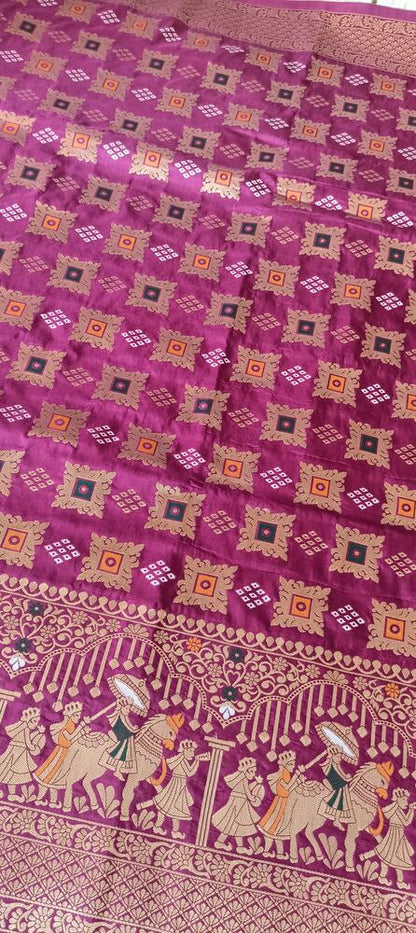 ROYAL PURPLE BANDHEJ BANARASI SEMI SILK SAREE