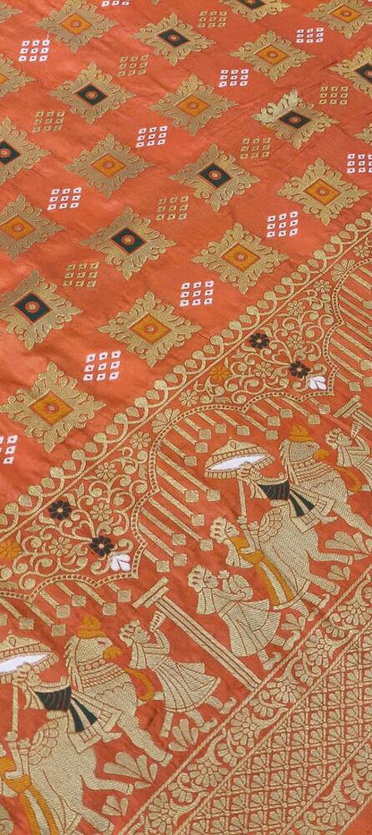 REGAL ORANGE BANDHEJ BANARASI SEMI SILK SAREE