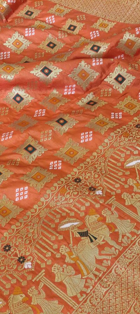 REGAL ORANGE BANDHEJ BANARASI SEMI SILK SAREE