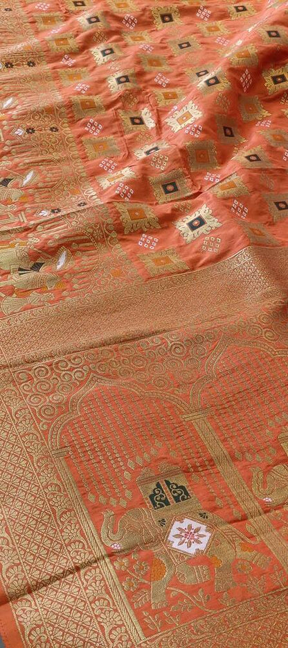 REGAL ORANGE BANDHEJ BANARASI SEMI SILK SAREE