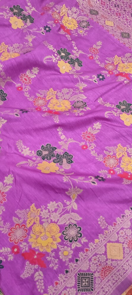 LILAC FLORAL JAAL PANCH MEENA BANARASI SEMI SILK SAREE