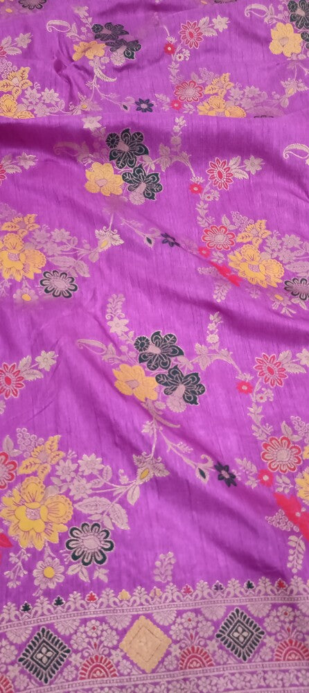 LILAC FLORAL JAAL PANCH MEENA BANARASI SEMI SILK SAREE