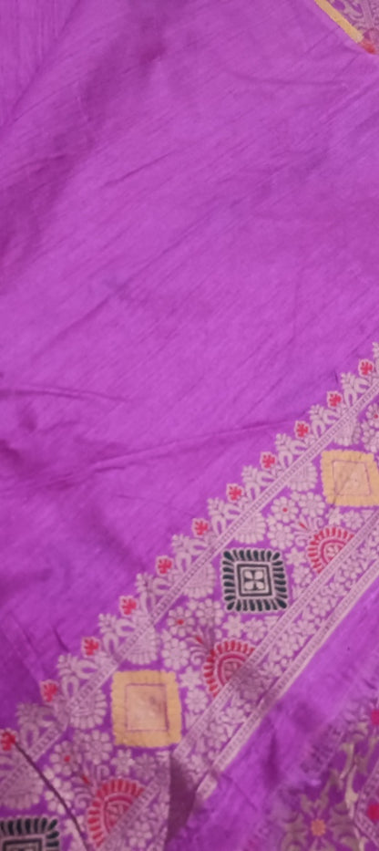 LILAC FLORAL JAAL PANCH MEENA BANARASI SEMI SILK SAREE