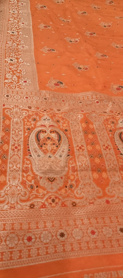 ORANGE MOTIFS MEENAKARI BUTI BANARASI SEMI SILK SAREE