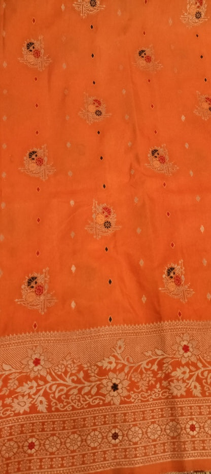 ORANGE MOTIFS MEENAKARI BUTI BANARASI SEMI SILK SAREE