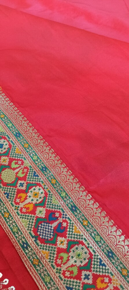 RED LEHARIYA SEQUIN BANARASI KATAN SILK SAREE