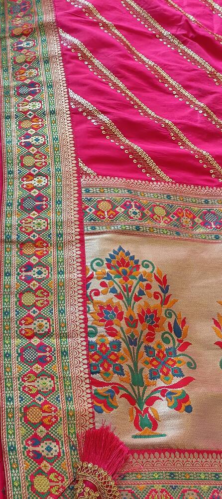 PINK LEHARIYA SEQUIN BANARASI KATAN SILK SAREE