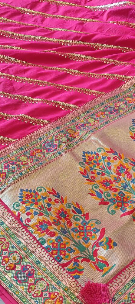 PINK LEHARIYA SEQUIN BANARASI KATAN SILK SAREE