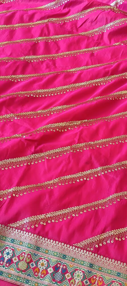 PINK LEHARIYA SEQUIN BANARASI KATAN SILK SAREE