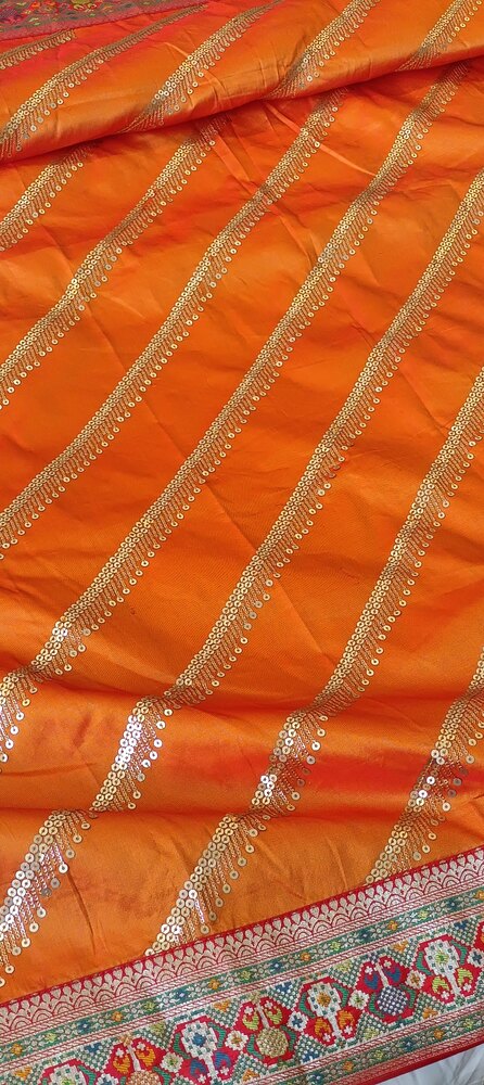 ORANGE LEHARIYA SEQUIN BANARASI KATAN SILK SAREE