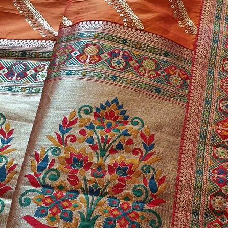 ORANGE LEHARIYA SEQUIN BANARASI KATAN SILK SAREE
