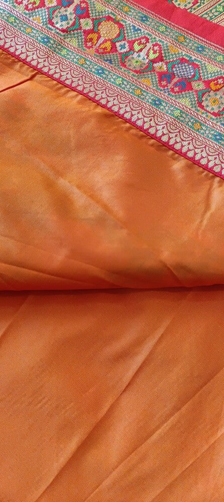 ORANGE LEHARIYA SEQUIN BANARASI KATAN SILK SAREE