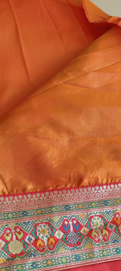 ORANGE LEHARIYA SEQUIN BANARASI KATAN SILK SAREE