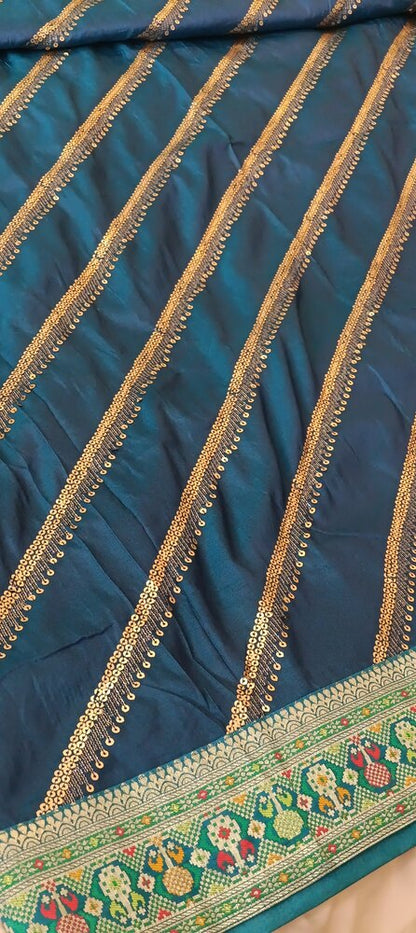 BLUE LEHARIYA SEQUIN BANARASI KATAN SILK SAREE