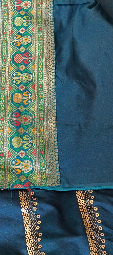 BLUE LEHARIYA SEQUIN BANARASI KATAN SILK SAREE