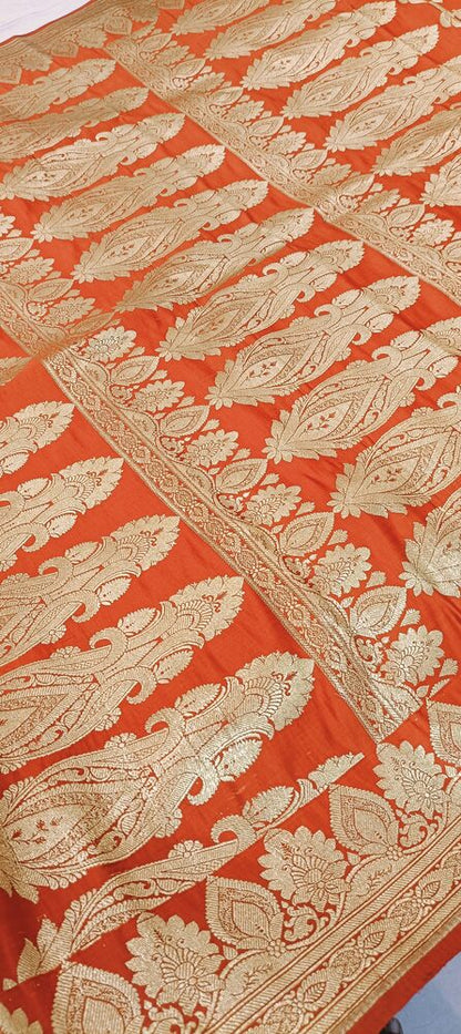 ORANGE HALF AND HALF BANARASI SATIN SILK SAREE