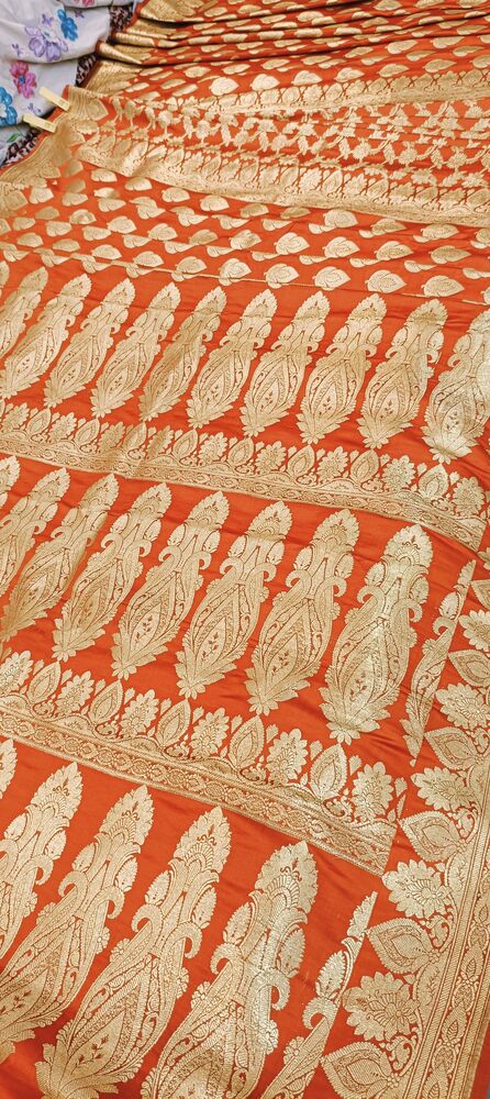 ORANGE HALF AND HALF BANARASI SATIN SILK SAREE