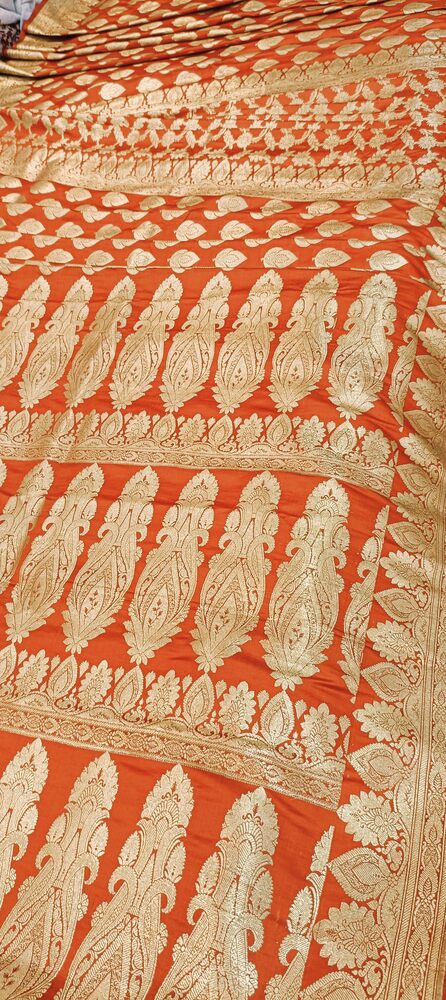 ORANGE HALF AND HALF BANARASI SATIN SILK SAREE