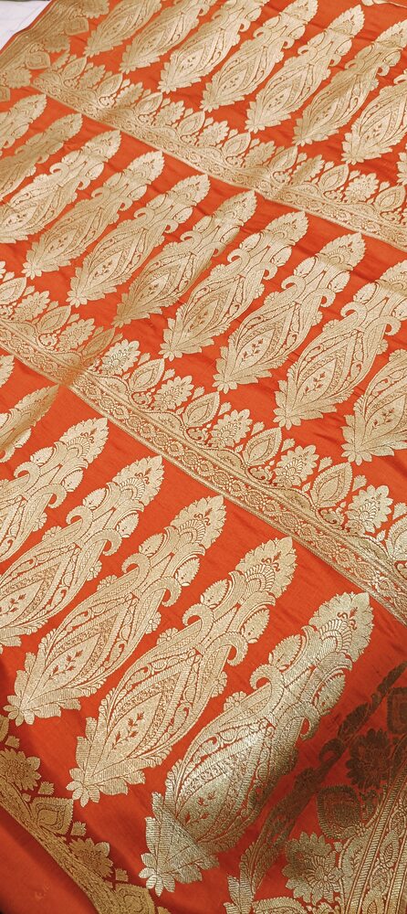 ORANGE HALF AND HALF BANARASI SATIN SILK SAREE