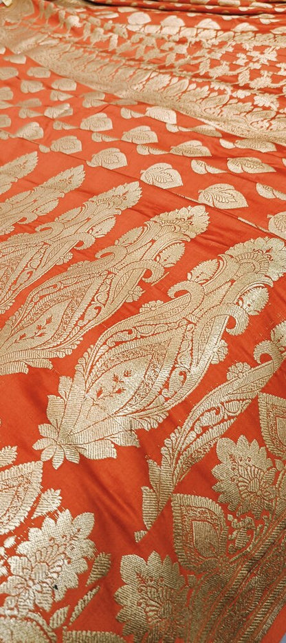 ORANGE HALF AND HALF BANARASI SATIN SILK SAREE