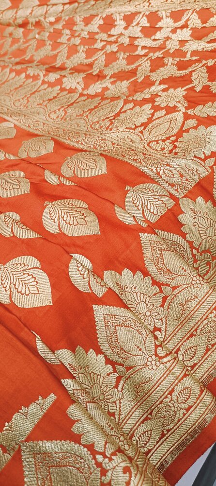 ORANGE HALF AND HALF BANARASI SATIN SILK SAREE