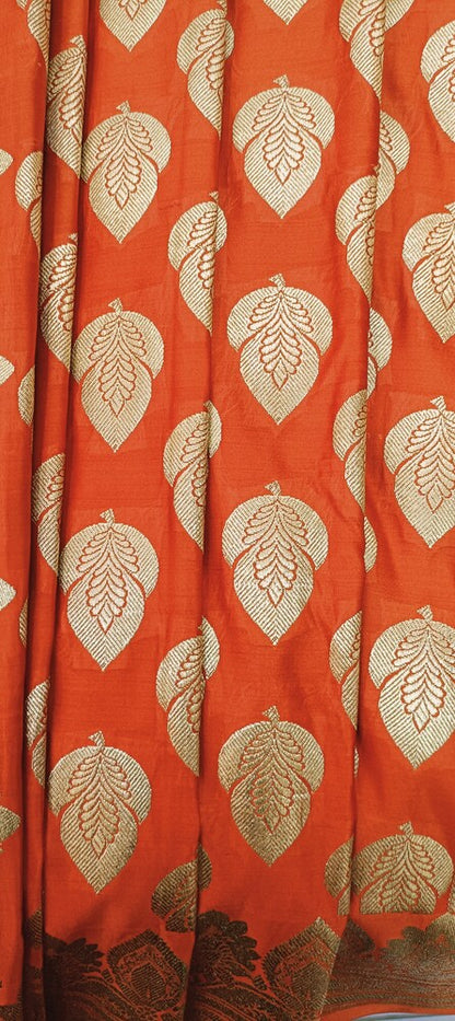 ORANGE HALF AND HALF BANARASI SATIN SILK SAREE