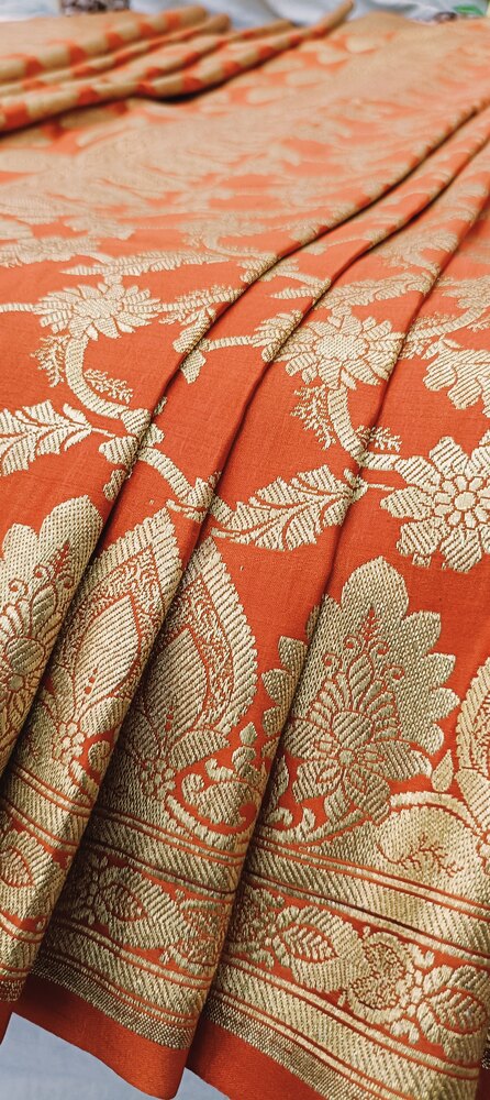 ORANGE HALF AND HALF BANARASI SATIN SILK SAREE