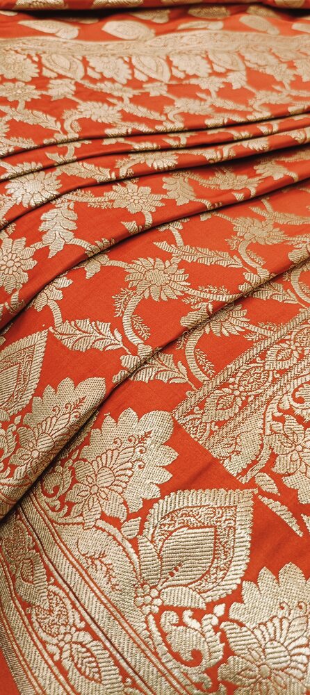 ORANGE HALF AND HALF BANARASI SATIN SILK SAREE