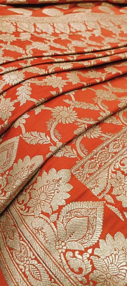 ORANGE HALF AND HALF BANARASI SATIN SILK SAREE