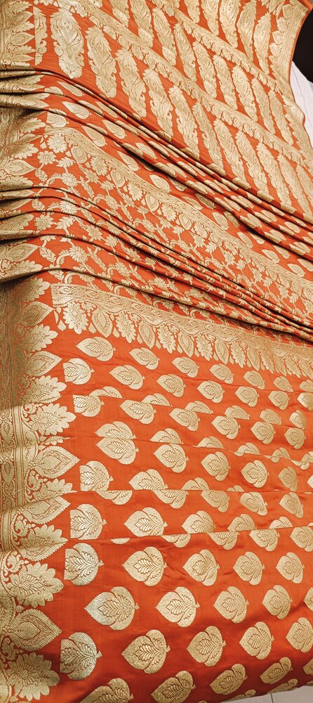 ORANGE HALF AND HALF BANARASI SATIN SILK SAREE