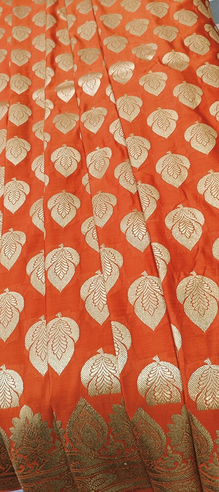 ORANGE HALF AND HALF BANARASI SATIN SILK SAREE